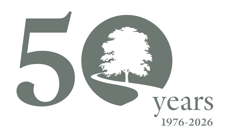 50 Years Pathways logo showing a large five and zero with a tree in the center of the zero