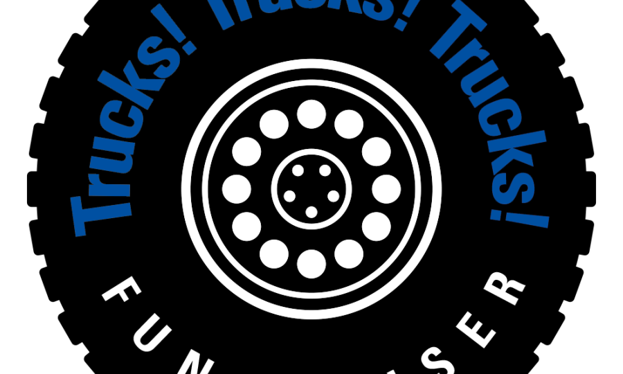 a graphic of a black tire with the words Trucks Trucks Trucks Fundraiser written around the inside of the wheel
